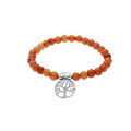 Bracelet extensible en pierres naturelles d'Agate orange v&eacute;ritable et arbre de vie en argent rhodi&eacute;