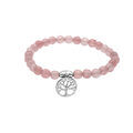 Bracelet extensible en pierres naturelles d'Agate rose v&eacute;ritable et arbre de vie en argent rhodi&eacute;