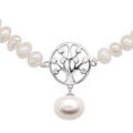 Collier en argent rhodi&eacute; en perles d'eau douce avec pendentif arbre de vie oxydes blancs sertis longueur 43+4cm Artemare