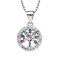 Colliers sur Artemare : Collier en argent rhodi&eacute; cha&icirc;ne avec pendentif arbre de vie multi couleurs contours oxydes blancs sertis longueur 42+3cm