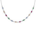Colliers sur Artemare : Collier en argent rhodi&eacute; maillons orn&eacute;s d'oxydes multi couleurs en forme de navette longueur 38+7cm