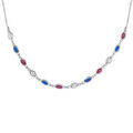 Colliers sur Artemare : Collier en argent rhodi&eacute; maillons orn&eacute;s d'oxydes bleus blancs et roses en forme de navette longueur 38+7cm