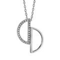 Collier en argent rhodi&eacute; avec pendentif 2 demi cercles &eacute;vid&eacute;s oxydes blancs sertis longueur 40+4cm