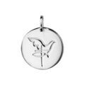 Pendentif en argent rhodi&eacute; m&eacute;daille ronde colombe avec croix