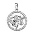 Pendentifs sur Artemare : Pendentif en argent rhodi&eacute; rond avec signe du zodiaque Taureau et contour d'oxydes blancs sertis