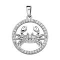Pendentif en argent rhodi&eacute; rond avec signe du zodiaque Cancer et contour d'oxydes blancs sertis Artemare
