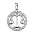 Pendentif en argent rhodi&eacute; rond avec signe du zodiaque Balance et contour d'oxydes blancs sertis Artemare