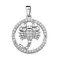 Pendentifs sur Artemare : Pendentif en argent rhodi&eacute; rond avec signe du zodiaque Scorpion et contour d'oxydes blancs sertis