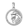 Pendentif en argent rhodi&eacute; rond avec signe du zodiaque Capricorne et contour d'oxydes blancs sertis