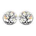 Boucles d'oreille Stella Mia en acier et nacre rondes avec arbre de vie jaune et fermoir poussette Artemare