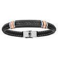 Bracelets sur Artemare : Bracelet tress&eacute; noir avec PVD noir et &eacute;l&eacute;ment PVD rose 21cm r&eacute;glable