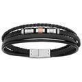 Bracelets sur Artemare : Bracelet en acier et cuir v&eacute;ritable plusieurs fils noir et tress&eacute; noir avec &eacute;l&eacute;ments PVD rose 20,5cm