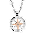 Colliers sur Artemare : Collier en acier maille palmier avec pendentif boussole et PVD rose 51cm r&eacute;glable en 44 cm et 46cm