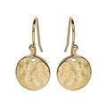 Boucles d'oreille pendantes en plaqu&eacute; or pastille martel&eacute;e suspendue et fermoir crochet Artemare
