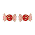 Boucles d'oreille en plaqu&eacute; or bonbon rouge et rose et fermoir poussette Artemare