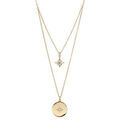 Collier en plaqu&eacute; or double rang avec 1 &eacute;toile et 1 pastille avec etoile oxyde blanc 40+4cm