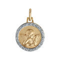 Pendentif m&eacute;daille en plaqu&eacute; or avec Ange et contour en oxydes blancs sertis 15mm Artemare