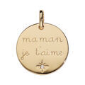 Pendentif en plaqu&eacute; or m&eacute;daille grav&eacute;e "maman je t'aime" avec 1 &eacute;toile et oxyde blanc serti