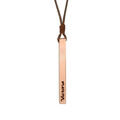 Collier avec pendentif tube rectangulaire en acier rose satin&eacute; 4mm pr&eacute;nom &agrave; graver et cordon marron r&eacute;glable Artemare