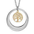 Collier en argent rhodi&eacute; cha&icirc;ne avec pendentif anneau pr&eacute;nom &agrave; graver et arbre de vie en dorure jaune 40+5cm &agrave; graver 1 ou 2 pr&eacute;noms