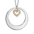 Colliers sur Artemare : Collier en argent rhodi&eacute; avec Pendentif anneau ajour&eacute; et coeur en dorure jaune et oxydes blancs 42+3cm