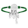 Bracelets sur Artemare : Bracelet en argent rhodi&eacute; cordon vert et attrape r&ecirc;ve 16+3cm