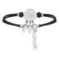 Bracelets sur Artemare : Bracelet en argent rhodi&eacute; cha&icirc;ne avec cordon noir et attrape r&ecirc;ve 16+3cm