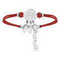 Bracelet en argent rhodi&eacute; cha&icirc;ne avec cordon rouge et attrape r&ecirc;ve 16+3cm