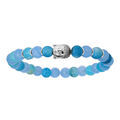 Bracelet en argent rhodi&eacute; extensible avec boules quartz bleu clair et t&ecirc;te de Bouddha
