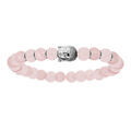Bracelet en argent rhodi&eacute; extensible avec boules quartz rose et t&ecirc;te de Bouddha