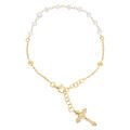 Bracelet en argent et dorure jaune chapelet et pierres facett&eacute;es blanches 16,5+2,5cm