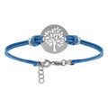 Bracelets sur Artemare : Bracelet en argent rhodi&eacute; cordon double bleu ciel interchangeable avec pastille arbre de vie 16+3cm