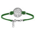 Bracelet en argent rhodi&eacute; cordon double vert interchangeable avec pastille arbre de vie 16+3cm Artemare