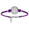 Bracelet en argent rhodi&eacute; cordon double violet interchangeable avec pastille arbre de vie 16+3cm