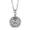 Collier en argent rhodi&eacute; avec bola de grossesse motifs c?urs ajour&eacute;s 13mm longueur 90+10cm