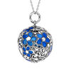 Collier en argent rhodi&eacute; bola de grossesse boule ajour&eacute;e motif fleur et arbre de vie avec oxydes bleues 20mm longueur 90+10cm