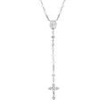 Collier en argent rhodi&eacute; chapelet avec perles en verre facette blanc 50+5cm