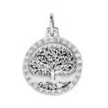 Pendentif en argent rhodi&eacute; m&eacute;daille de 16mm avec arbre de vie et oxydes blancs