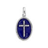 Pendentif en argent rhodi&eacute; m&eacute;daille ovale avec Croix sur fond bleu fonc&eacute;