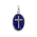 Pendentifs sur Artemare : Pendentif en argent rhodi&eacute; m&eacute;daille ovale avec Croix sur fond bleu fonc&eacute;
