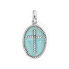 Pendentif en argent rhodi&eacute; m&eacute;daille ovale avec Croix sur fond bleu ciel