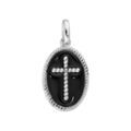 Pendentif en argent rhodi&eacute; m&eacute;daille ovale avec Croix sur fond noir Artemare
