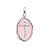 Pendentif en argent rhodi&eacute; m&eacute;daille ovale avec Croix sur fond rose p&acirc;le