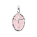 Pendentifs sur Artemare : Pendentif en argent rhodi&eacute; m&eacute;daille ovale avec Croix sur fond rose p&acirc;le