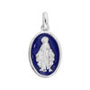 Pendentif en argent rhodi&eacute; m&eacute;daille ovale vierge miraculeuse sur fond bleu fonc&eacute;