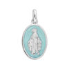 Pendentif en argent rhodi&eacute; m&eacute;daille ovale vierge miraculeuse sur fond bleu ciel