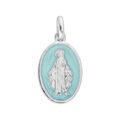 Pendentifs sur Artemare : Pendentif en argent rhodi&eacute; m&eacute;daille ovale vierge miraculeuse sur fond bleu ciel