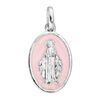 Pendentif en argent rhodi&eacute; m&eacute;daille ovale vierge miraculeuse sur fond rose pale