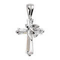 Pendentif en argent rhodi&eacute; Croix avec colombe et oxydes blancs sertis Artemare