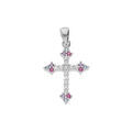 Pendentif en argent rhodi&eacute; Croix avec oxydes blancs et multi-couleur